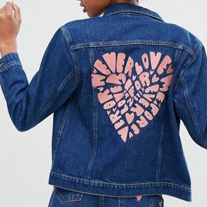 Monki embroidered heart classic denim jacket